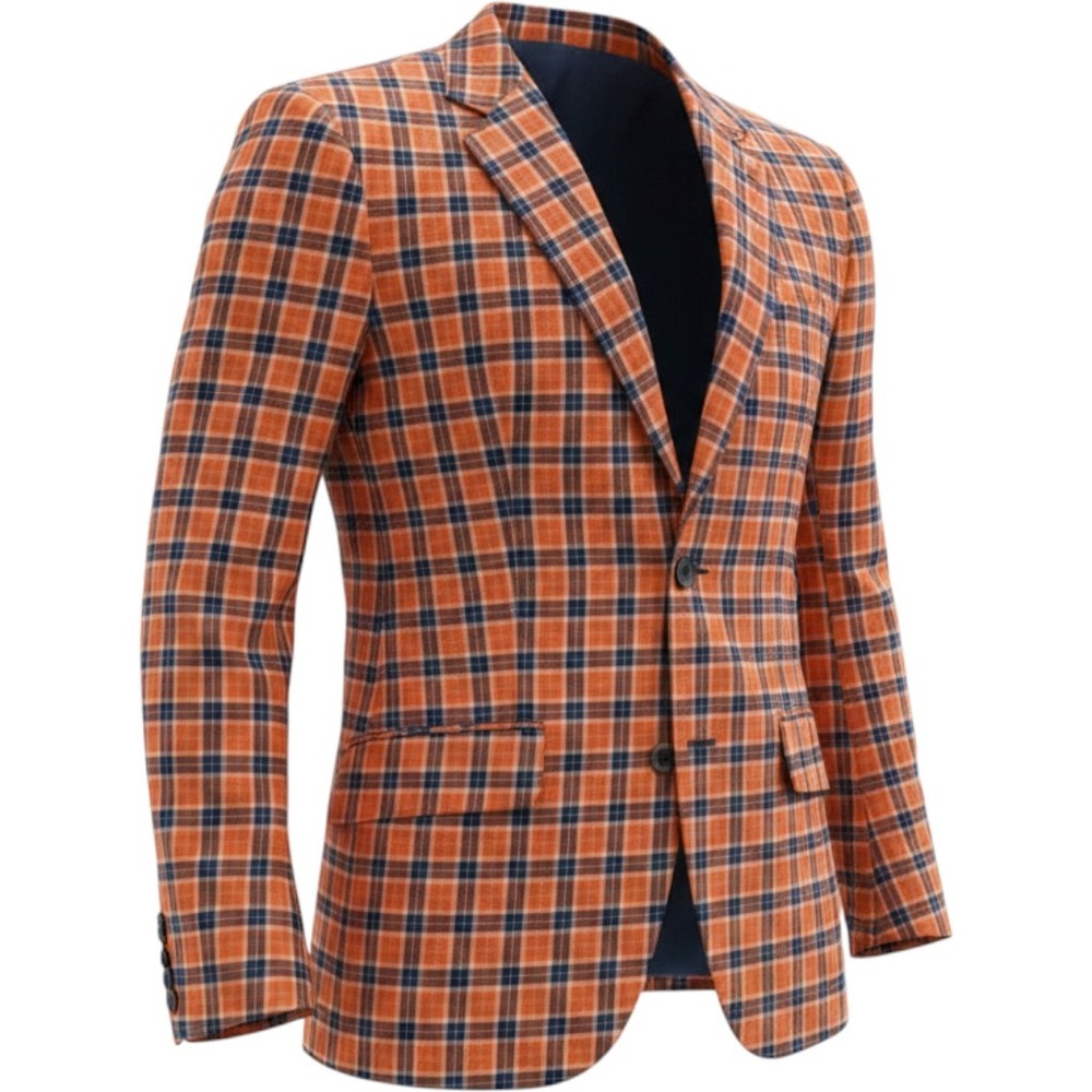 Biarelli Mens Orange Blue Plaid Wool Blend Blazer Sport Coat Jacket Size‎ M
